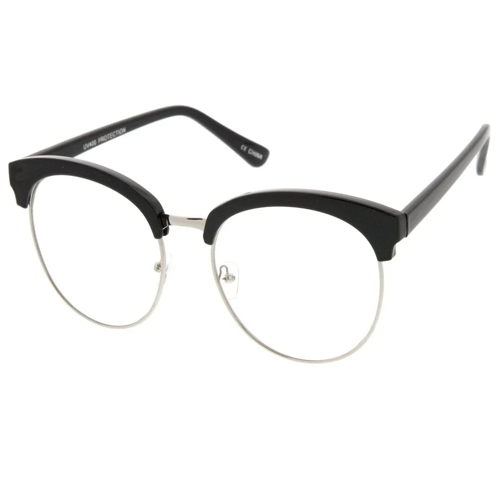 Retro Round Half Frame‎ Glasses UV400 Protection Trendy Eyeglasses